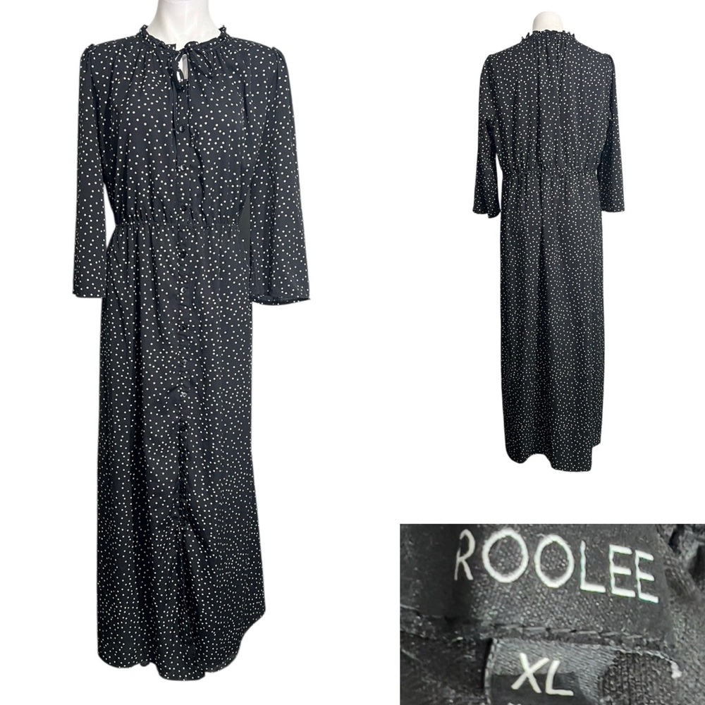 ROOLEE maxi‎ XL Long Sleeve Black Polka Dot office cottagecore church modest